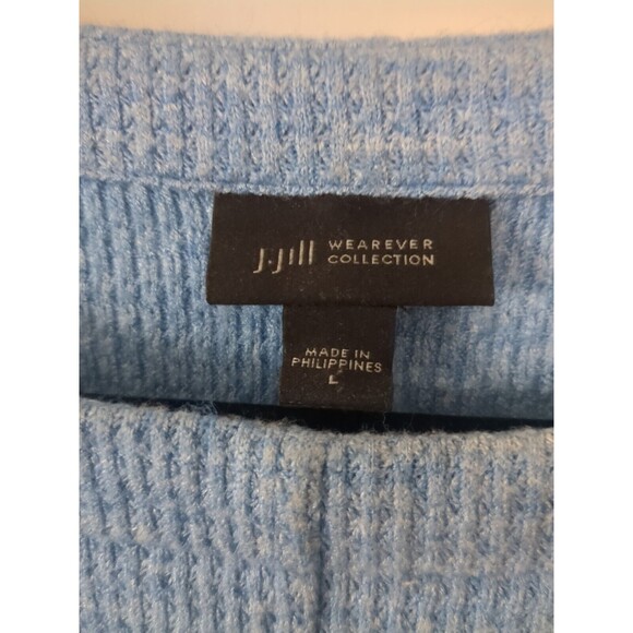 J. Jill Wearever Collection Top LG Blue Boat Neck Waffle Weave 3/4 Sleeve - Picture 3 of 12